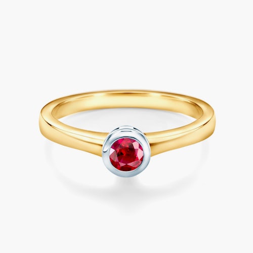 Pierścionek zaręczynowy SAVICKI: dwukolorowe złoto, rubin